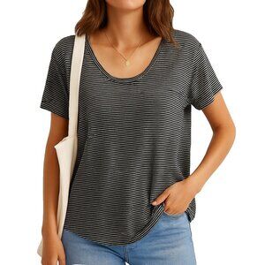 Billabong Womens M Striped Short Sleeve Jersey T-Shirt Black White Casual Top